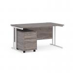Maestro 25 straight desk 1400mm x 800mm with white cantilever frame and 2 drawer pedestal - grey oak SBWH214GO