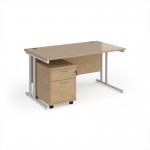 Maestro 25 straight desk 1400mm x 800mm with white cantilever frame and 2 drawer pedestal - Kendal Oak SBWH214KO