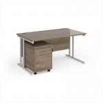 Maestro 25 straight desk 1400mm x 800mm with white cantilever frame and 2 drawer pedestal - Nebraska Oak SBWH214NO