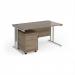 Maestro 25 straight desk 1400mm x 800mm with white cantilever frame and 2 drawer pedestal - Nebraska Oak SBWH214NO