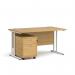 Maestro 25 straight desk 1400mm x 800mm with white cantilever frame and 2 drawer pedestal - oak SBWH214O