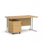 Maestro 25 straight desk 1400mm x 800mm with white cantilever frame and 2 drawer pedestal - oak SBWH214O