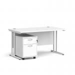 Maestro 25 straight desk 1400mm x 800mm with white cantilever frame and 2 drawer pedestal - white SBWH214WH
