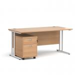 Maestro 25 straight desk 1600mm x 800mm with white cantilever frame and 2 drawer pedestal - beech SBWH216B