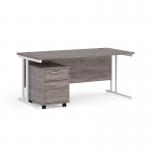 Maestro 25 straight desk 1600mm x 800mm with white cantilever frame and 2 drawer pedestal - grey oak SBWH216GO