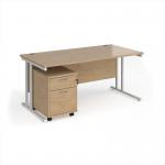 Maestro 25 straight desk 1600mm x 800mm with white cantilever frame and 2 drawer pedestal - Kendal Oak SBWH216KO