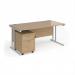 Maestro 25 straight desk 1600mm x 800mm with white cantilever frame and 2 drawer pedestal - Kendal Oak SBWH216KO