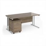Maestro 25 straight desk 1600mm x 800mm with white cantilever frame and 2 drawer pedestal - Nebraska Oak SBWH216NO