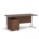 Maestro 25 straight desk 1600mm x 800mm with white cantilever frame and 2 drawer pedestal - walnut SBWH216W