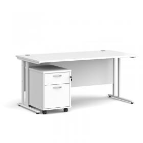 Maestro 25 straight desk 1600mm x 800mm with white cantilever frame and 2 drawer pedestal - white SBWH216WH
