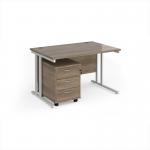Maestro 25 straight desk 1200mm x 800mm with white cantilever frame and 3 drawer pedestal - Nebraska Oak SBWH312NO