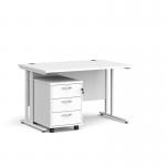 Maestro 25 straight desk 1200mm x 800mm with white cantilever frame and 3 drawer pedestal - white SBWH312WH