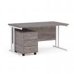 Maestro 25 straight desk 1400mm x 800mm with white cantilever frame and 3 drawer pedestal - grey oak SBWH314GO