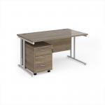 Maestro 25 straight desk 1400mm x 800mm with white cantilever frame and 3 drawer pedestal - Nebraska Oak SBWH314NO