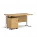 Maestro 25 straight desk 1400mm x 800mm with white cantilever frame and 3 drawer pedestal - oak SBWH314O