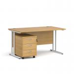 Maestro 25 straight desk 1400mm x 800mm with white cantilever frame and 3 drawer pedestal - oak SBWH314O