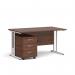 Maestro 25 straight desk 1400mm x 800mm with white cantilever frame and 3 drawer pedestal - walnut SBWH314W