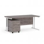 Maestro 25 straight desk 1600mm x 800mm with white cantilever frame and 3 drawer pedestal - grey oak SBWH316GO