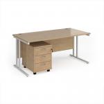 Maestro 25 straight desk 1600mm x 800mm with white cantilever frame and 3 drawer pedestal - Kendal Oak SBWH316KO