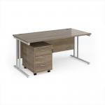 Maestro 25 straight desk 1600mm x 800mm with white cantilever frame and 3 drawer pedestal - Nebraska Oak SBWH316NO