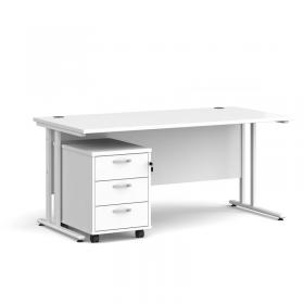 Maestro 25 straight desk 1600mm x 800mm with white cantilever frame and 3 drawer pedestal - white SBWH316WH