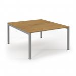 Connex Scalloped 1400 x 1600 x 725mm Back to Back Desk ( 2 x 1400mm ) - Silver Frame / Oak Top SCO1416-S-O