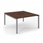 Connex Scalloped 1400 x 1600 x 725mm Back to Back Desk ( 2 x 1400mm ) - Silver Frame / Walnut Top SCO1416-S-W