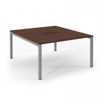 Connex Scalloped 1400 x 1600 x 725mm Back to Back Desk ( 2 x 1400mm ) - Silver Frame Walnut Top SCO1416-S-W