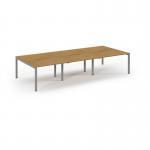 Connex Scalloped 3600 x 1600 x 725mm Back to Back Desk ( 6 x 1200mm ) - Silver Frame Oak Top SCO3616-S-O