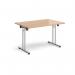 Rectangular folding leg table with chrome legs and straight foot rails 1200mm x 800mm - beech SFL1200-C-B