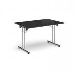 Rectangular folding leg table with chrome legs and straight foot rails 1200mm x 800mm - Black SFL1200-C-BK