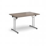 Rectangular folding leg table with chrome legs and straight foot rails 1200mm x 800mm - Barcelona Walnut SFL1200-C-BW