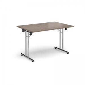 Rectangular folding leg table with chrome legs and straight foot rails