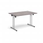 Rectangular folding leg table with chrome legs and straight foot rails 1200mm x 800mm - grey oak SFL1200-C-GO
