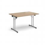 Rectangular folding leg table with chrome legs and straight foot rails 1200mm x 800mm - Kendal Oak SFL1200-C-KO