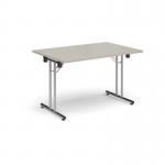 Rectangular folding leg table with chrome legs and straight foot rails 1200mm x 800mm - Light Grey SFL1200-C-LG