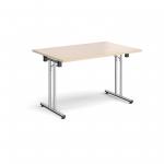 Rectangular folding leg table with chrome legs and straight foot rails 1200mm x 800mm - maple