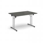 Rectangular folding leg table with chrome legs and straight foot rails 1200mm x 800mm - Onyx Grey SFL1200-C-OG