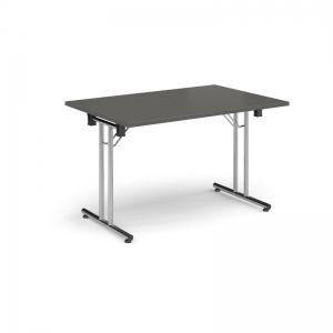 Rectangular folding leg table with chrome legs and straight foot rails