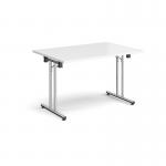 Rectangular folding leg table with chrome legs and straight foot rails 1200mm x 800mm - white SFL1200-C-WH