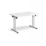 Rectangular folding leg table with chrome legs and straight foot rails 1200mm x 800mm - white SFL1200-C-WH