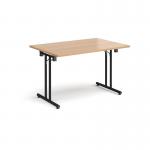 Rectangular folding leg table with black legs and straight foot rails 1200mm x 800mm - beech SFL1200-K-B