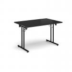 Rectangular folding leg table with black legs and straight foot rails 1200mm x 800mm - Black SFL1200-K-BK