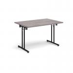 Rectangular folding leg table with black legs and straight foot rails 1200mm x 800mm - grey oak SFL1200-K-GO