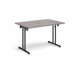 Rectangular folding leg table with black legs and straight foot rails 1200mm x 800mm - grey oak SFL1200-K-GO