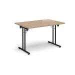 Rectangular folding leg table with black legs and straight foot rails 1200mm x 800mm - Kendal Oak SFL1200-K-KO