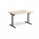 Rectangular folding leg table with black legs and straight foot rails 1200mm x 800mm - maple