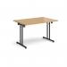 Rectangular folding leg table with black legs and straight foot rails 1200mm x 800mm - oak SFL1200-K-O