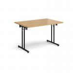 Rectangular folding leg table with black legs and straight foot rails 1200mm x 800mm - oak SFL1200-K-O