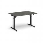 Rectangular folding leg table with black legs and straight foot rails 1200mm x 800mm - Onyx Grey SFL1200-K-OG